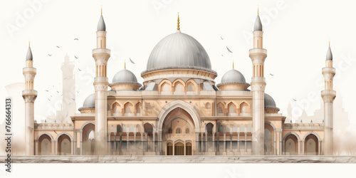 2d front facade of Islamic mosque with copy space 