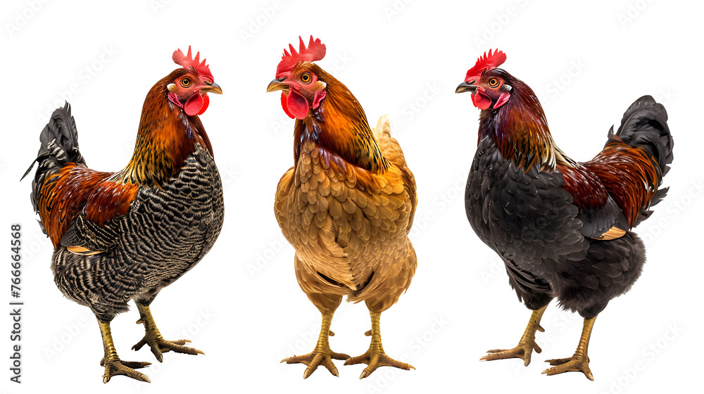 chickens on white backgrond