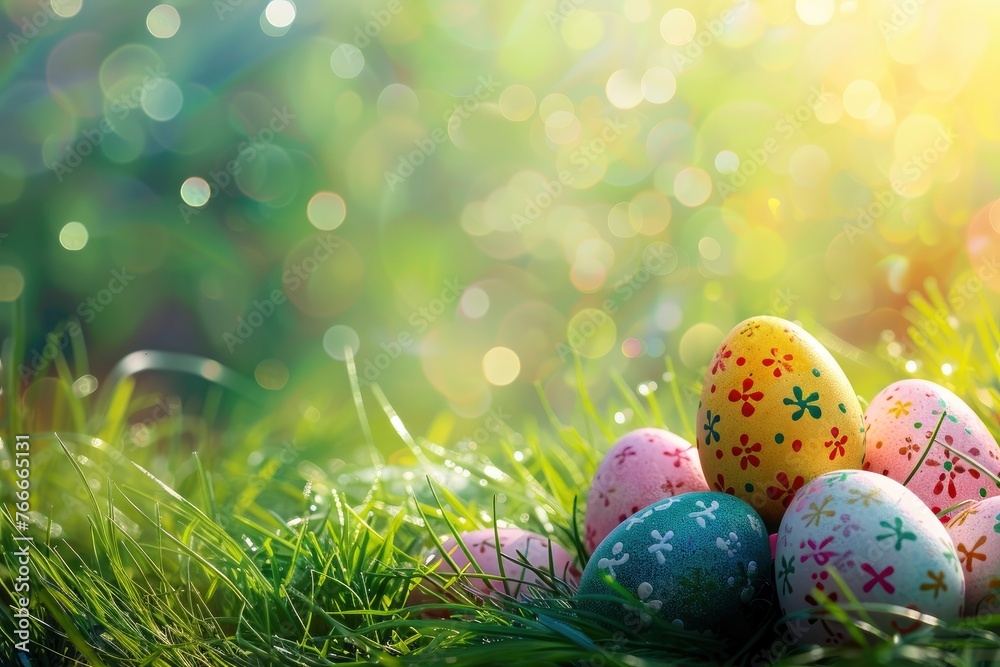 Colorful Easter eggs background - generative ai Colorful Easter eggs background - generative ai