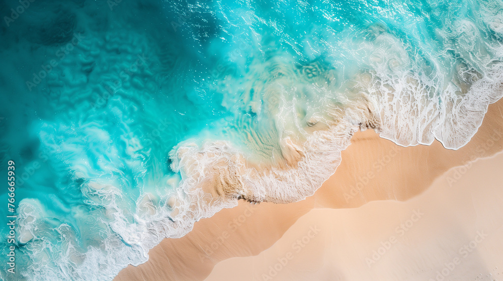 Drone photography of tropical sany beach with crystal clear sea. Copy space for a text Drone photography of tropical sany beach with crystal clear sea. Copy space for a text