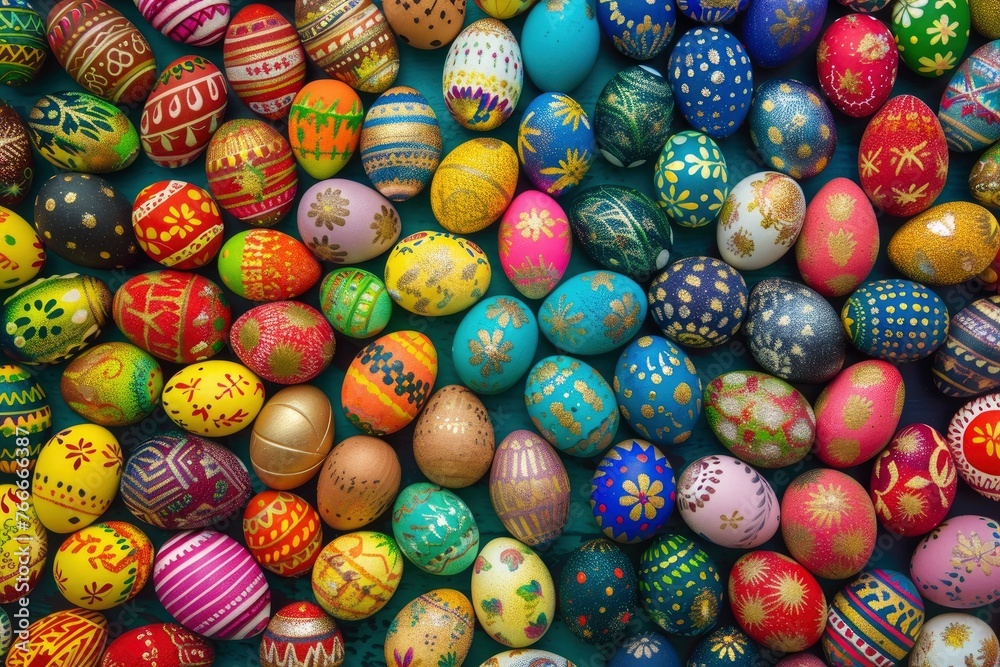 Colorful Easter eggs background - generative ai Colorful Easter eggs background - generative ai