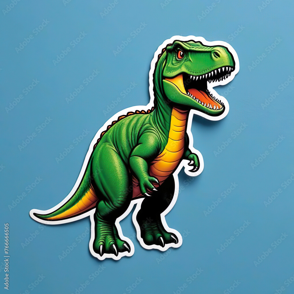 Diseño de pegatinas 3d dinosaurio verde y naranja