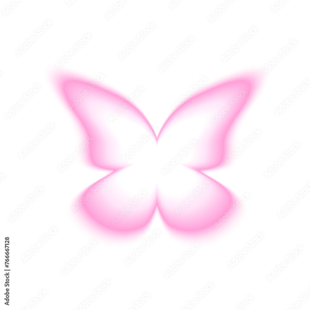 Pink butterfly shape in holographic blurry style isolated on white background. Machaon silhouette with gradient aura effect. Trendy y2k design element. Vector illustration. Pink butterfly shape in holographic blurry style isolated on white background. Machaon silhouette with gradient aura effect. Trendy y2k design element. Vector illustration.