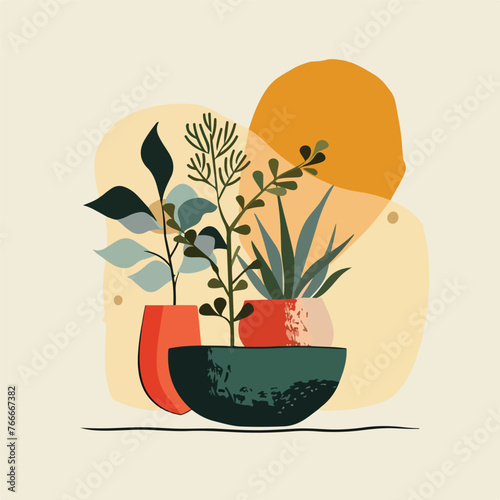 Home Plant with abstract background. Skandinavian s photo