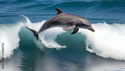 A Dolphin Surfing On A Breaking Wave