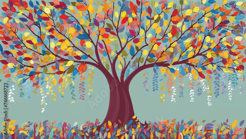 ibrant Blossoming Tree: Captivating Illustration Background with Colorful Leaves