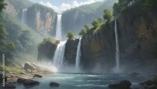 Majestic Waterfall Cascading Down A Rocky Cliff
