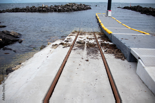 rails for launching and lifting boats and ships into the water photo