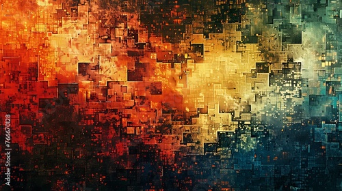 An abstract depiction of a pixel mosaic, creating a digitally inspired texture photo