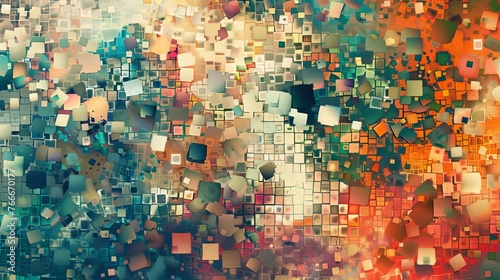 An abstract depiction of a pixel mosaic  creating a digitally inspired texture