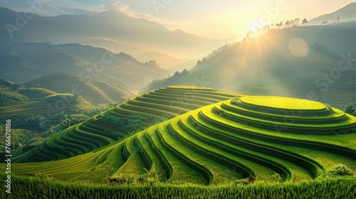 beautiful green natural terrace rice field at Mu cang chai, Vietnam. © ANEK