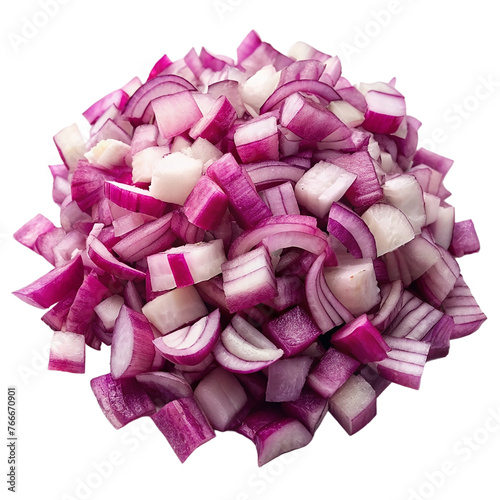 Chopped red onion, isolated on transparent background.