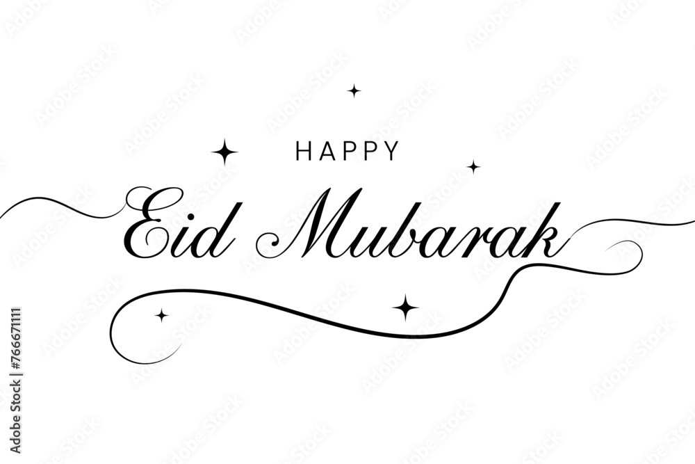 Calligraphy of Happy Eid Mubarak 1445 H with black color - obrazy, fototapety, plakaty 