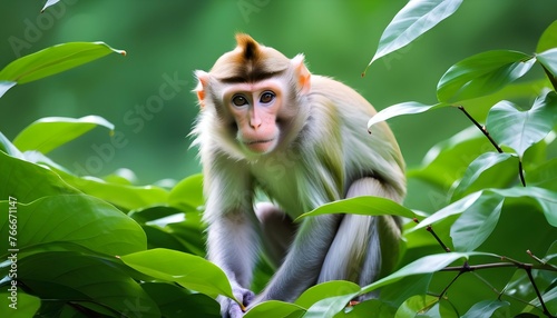 A Monkey Searching For Food In The Leaves