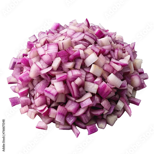 Chopped red onion, isolated on transparent background.
