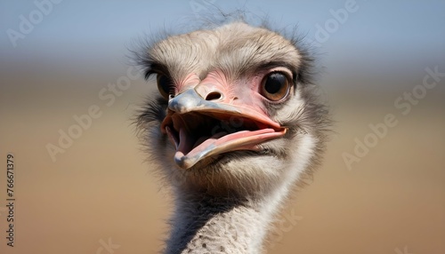 An Ostrich With Its Feathers Rustling In The Breez photo