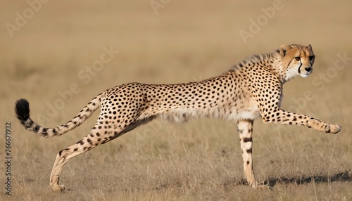 A Cheetah With Its Tail Held Straight Out Behind I
