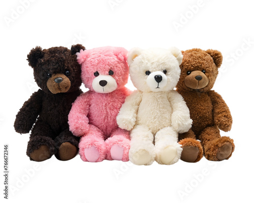 Group of different teddy bears isolated on transparent background.