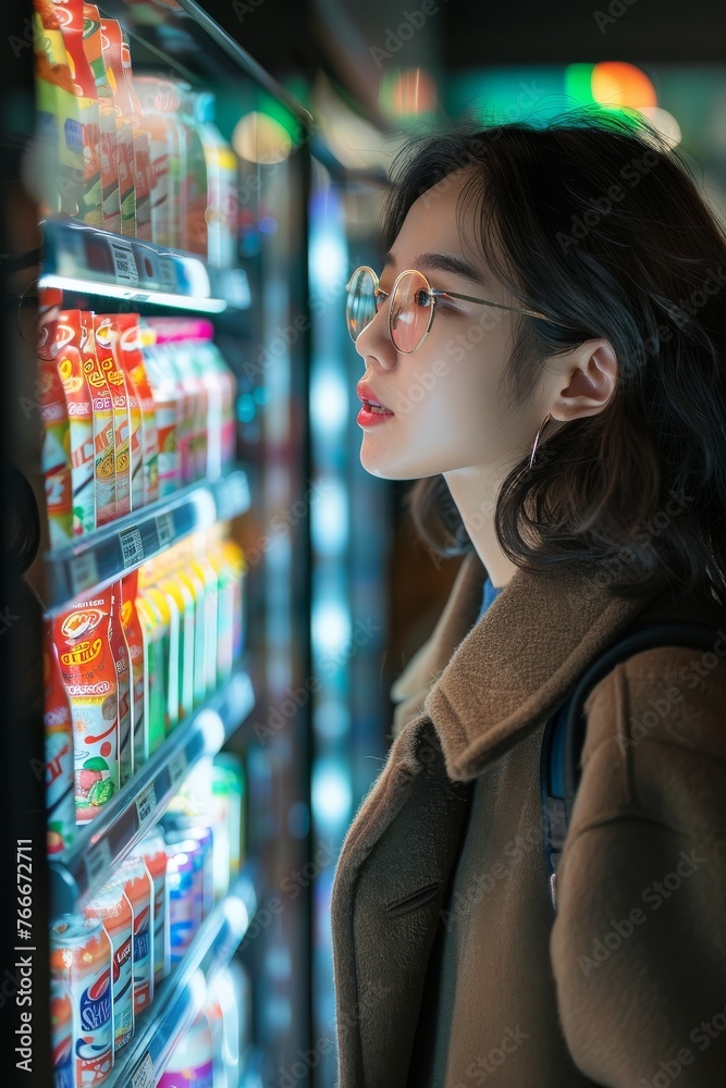 A customer reviewing AI-generated product suggestions on a digital screen in a well-lit A customer reviewing AI-generated product suggestions on a digital screen in a well-lit