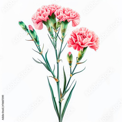 Artistic illustration of pink carnations with green stems