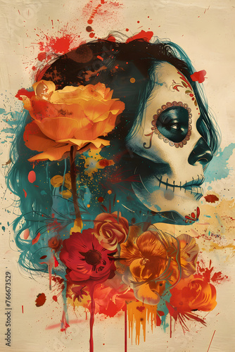 Dia de Muertos poster, day of the death wallpaper, Mexico national holiday, Halloween background