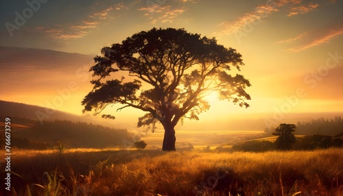 silhouette of a tree in sunset