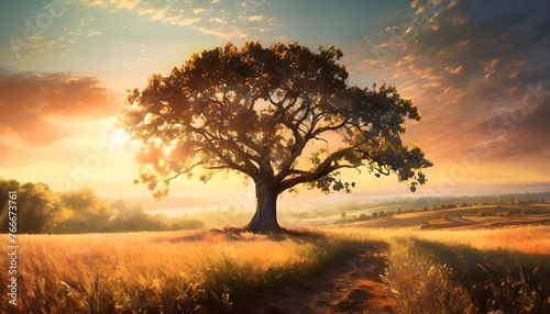 sunset in the field Tree