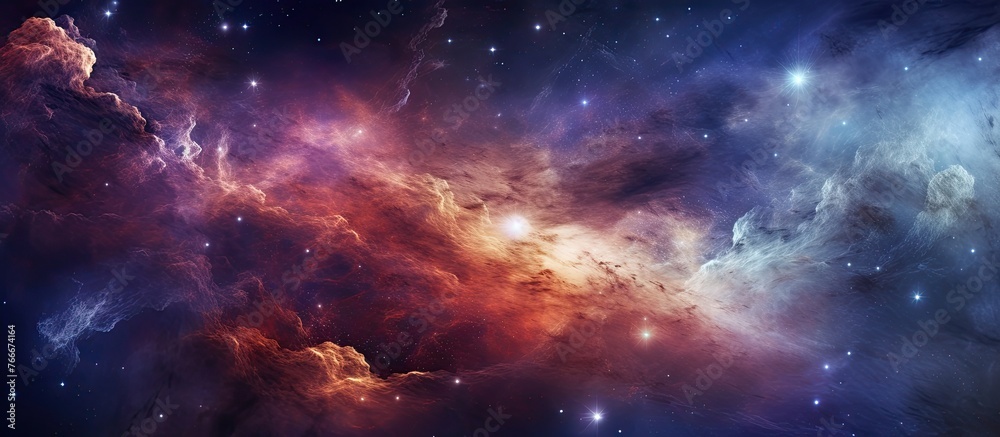 Vast expanse filled with twinkling stars and colorful nebulas, creating a mesmerizing galaxy space
