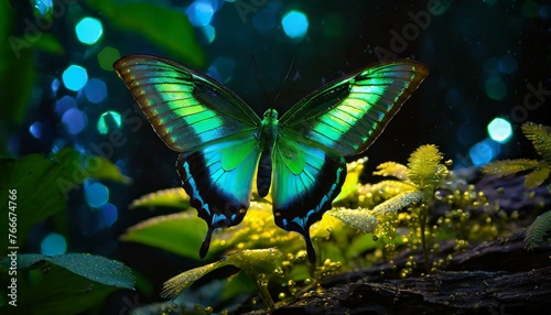 Butterfly Green swallowtail butterfly, Papilio palinurus in a rainforest © Bilawl