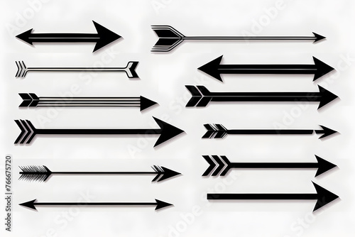 Long straight arrow set. Horizontal right black lines. It s a basic  simple pointer. Vector illustration isolated on a white background