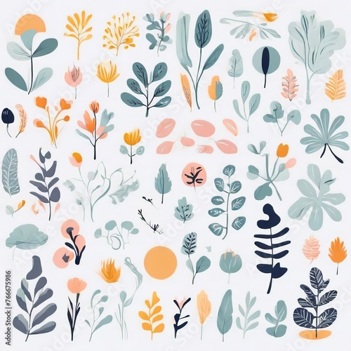 Wallpaper Mural A collection of seamless pattern, colorful abstract plants and flowers. Hand drawn Collection of leaves and flowers. A close up of a pattern of flowers and leaves.
 Torontodigital.ca