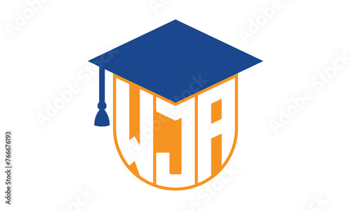 WJA initial letter academic logo design vector template. school college logo, university logo, graduation cap logo, institute logo, educational logo, library logo, teaching logo, book shop, varsity