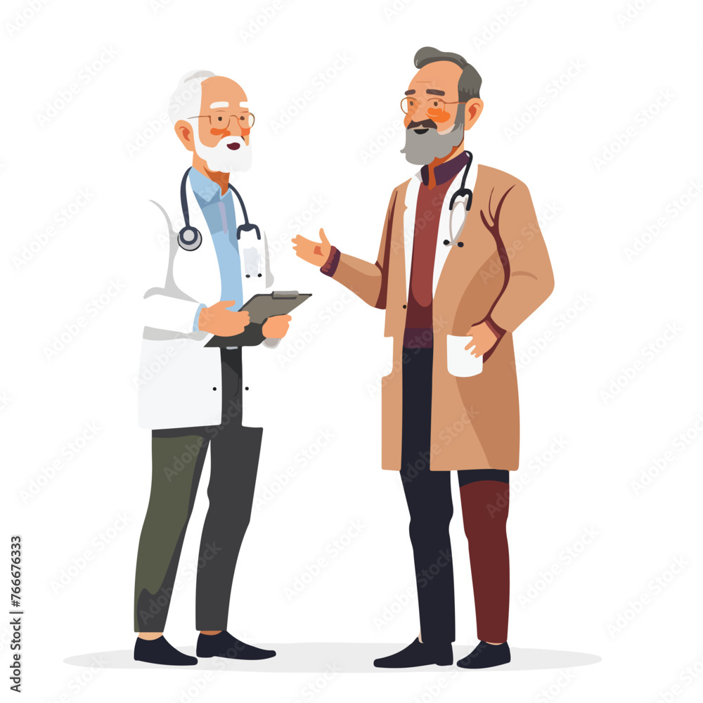 Old man visit a family doctor. Vector illustration