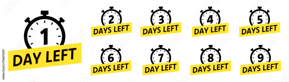 Days left badges set. Countdown of days. Vector illustration. Days left badges set. Countdown of days. Vector illustration.