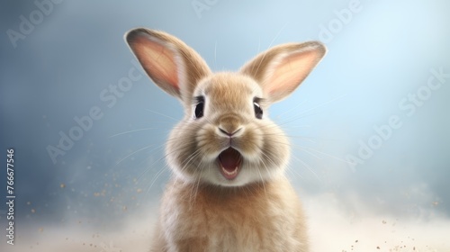 Surprised Funny Cute Bunny with Big Eyes on Light Background, Cute Animal Portrait photo