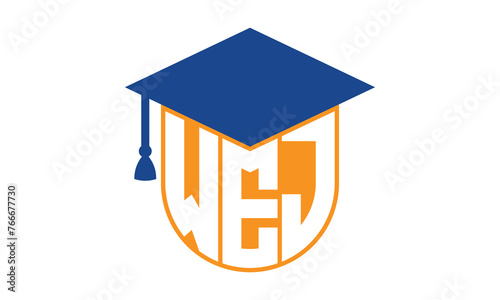 WEJ initial letter academic logo design vector template. school college logo, university logo, graduation cap logo, institute logo, educational logo, library logo, teaching logo, book shop, varsity