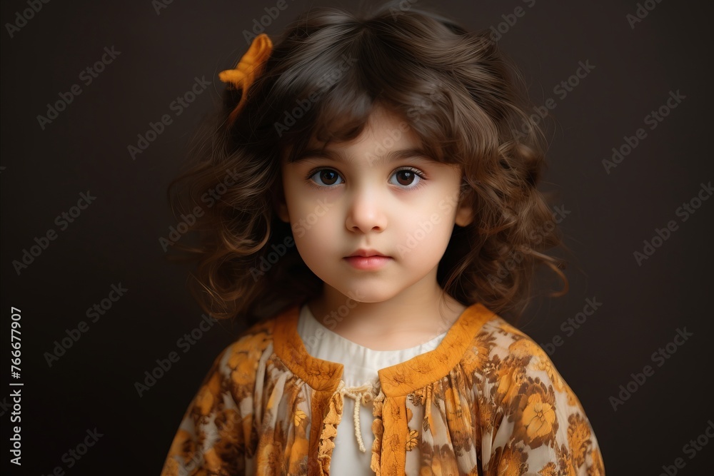 Portrait of a cute little girl with curly hair on a dark background Portrait of a cute little girl with curly hair on a dark background