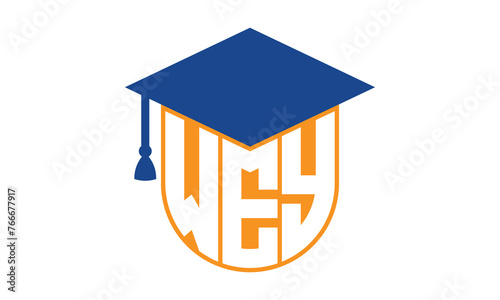 WEY initial letter academic logo design vector template. school college logo, university logo, graduation cap logo, institute logo, educational logo, library logo, teaching logo, book shop, varsity
