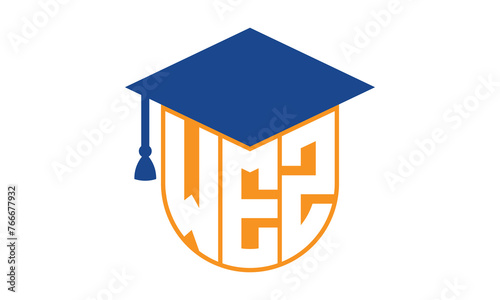 WEZ initial letter academic logo design vector template. school college logo, university logo, graduation cap logo, institute logo, educational logo, library logo, teaching logo, book shop, varsity