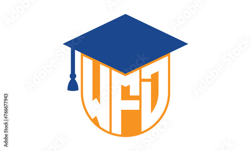 WFD initial letter academic logo design vector template. school college logo, university logo, graduation cap logo, institute logo, educational logo, library logo, teaching logo, book shop, varsity photo