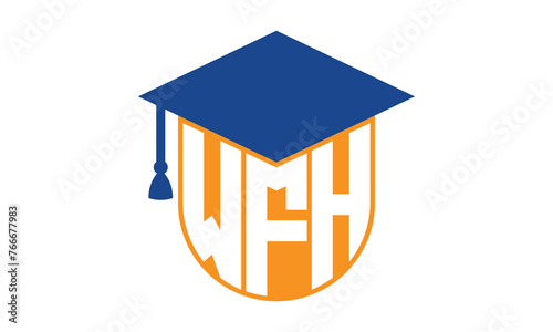 WFH initial letter academic logo design vector template. school college logo, university logo, graduation cap logo, institute logo, educational logo, library logo, teaching logo, book shop, varsity