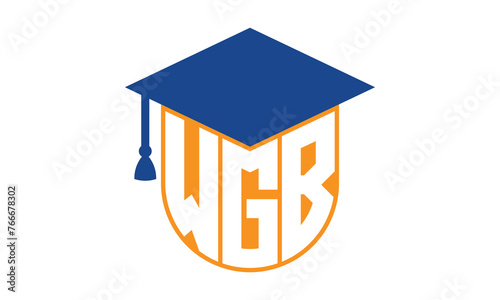 WGB initial letter academic logo design vector template. school college logo, university logo, graduation cap logo, institute logo, educational logo, library logo, teaching logo, book shop, varsity photo