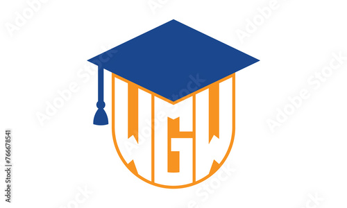 WGW initial letter academic logo design vector template. school college logo, university logo, graduation cap logo, institute logo, educational logo, library logo, teaching logo, book shop, varsity