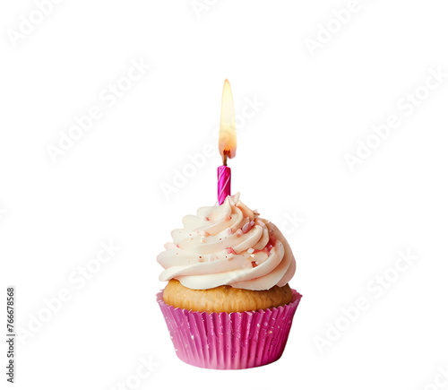 birthday cupcake with candle isolated on transparent background PNG high quality 