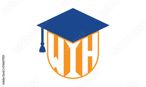 WIH initial letter academic logo design vector template. school college logo, university logo, graduation cap logo, institute logo, educational logo, library logo, teaching logo, book shop, varsity