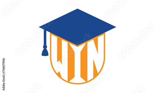 WIN initial letter academic logo design vector template. school college logo, university logo, graduation cap logo, institute logo, educational logo, library logo, teaching logo, book shop, varsity