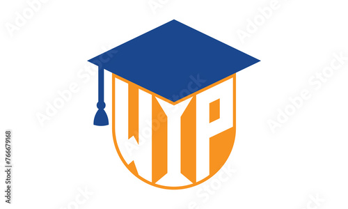 WIP initial letter academic logo design vector template. school college logo, university logo, graduation cap logo, institute logo, educational logo, library logo, teaching logo, book shop, varsity