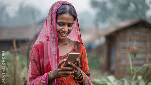 Indian Village Woman using a Mobile Phone