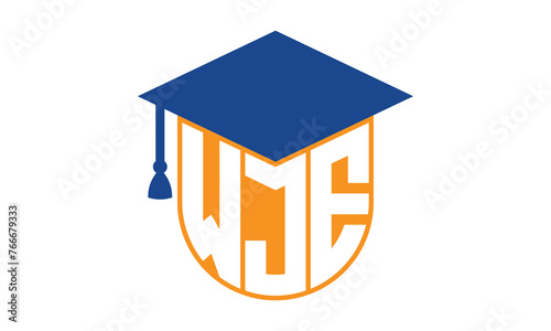 WJE initial letter academic logo design vector template. school college logo, university logo, graduation cap logo, institute logo, educational logo, library logo, teaching logo, book shop, varsity