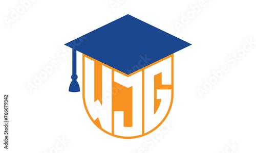 WJG initial letter academic logo design vector template. school college logo, university logo, graduation cap logo, institute logo, educational logo, library logo, teaching logo, book shop, varsity